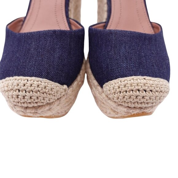 NWOB BCBGMAXAZRIA Abell Espadrille Sandal Sz 38.5 Blue Denim Wedge Ankle Strap - Picture 3 of 14